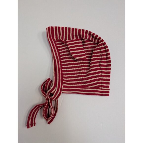 Kate Quinn Organic Cotton Red & White Striped Bear Ear Hat 3-6 Month Baby Bonnet - Picture 2 of 2